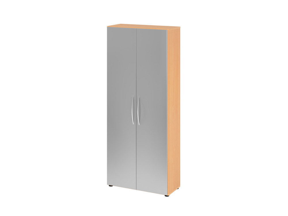 Büroschrank, für Akten/Ordner, 4 Fachböden, Bogengriff, 800 x 346 x 1880 mm, buche/silber - 1