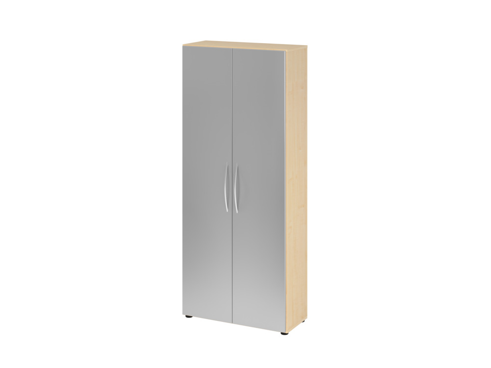 Büroschrank, für Akten/Ordner, 4 Fachböden, Bogengriff, 800 x 346 x 1880 mm, ahorn/silber - 1