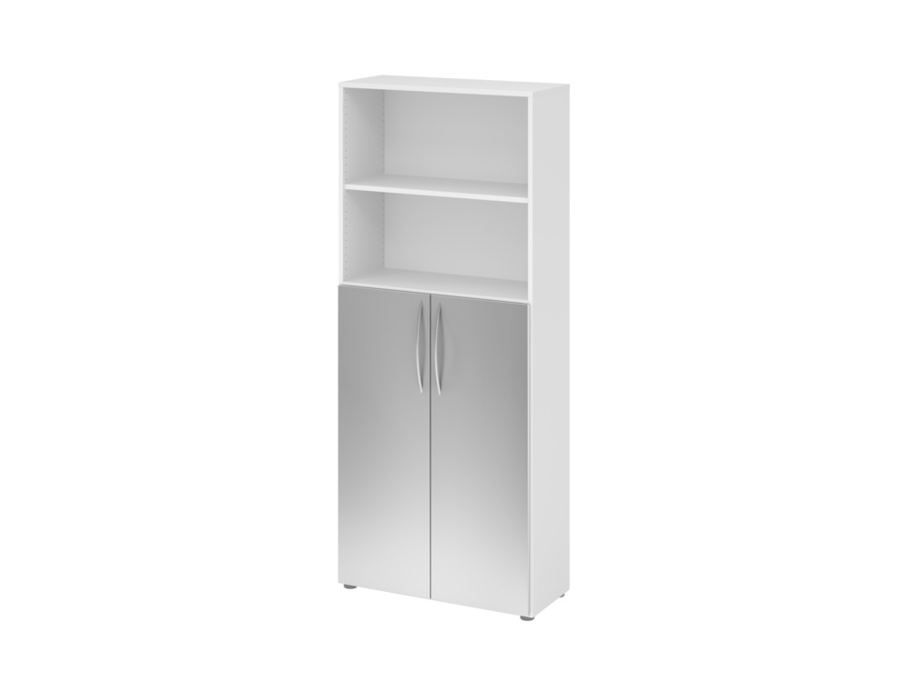 Büroregal, für Akten/Ordner, Kombi-Regal, Bogengriff, 800 x 346 x 1880 mm, weiß/silber - 1