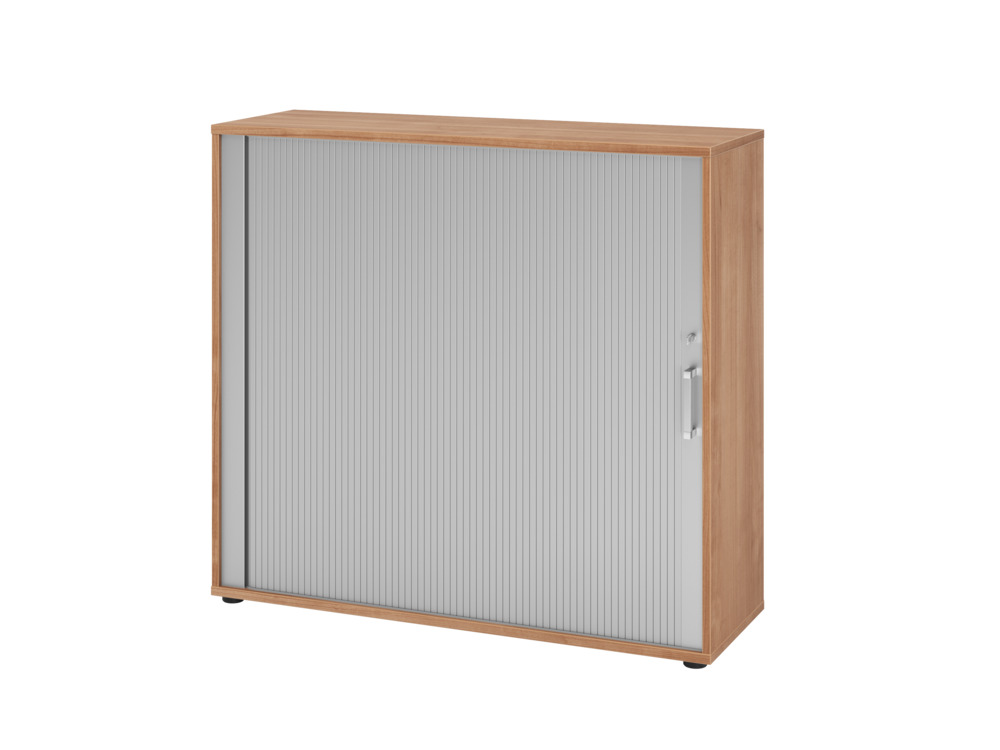 Rollladenschrank, horizontal, für Akten und Ordner, 1200 x 400 x 1100 mm, nussbaum/silber - 1