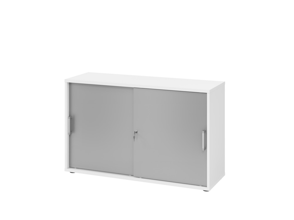 Schiebetürenschrank, für Akten/Ordner, 1200 x 400 x 748 mm, weiß/silber - 1