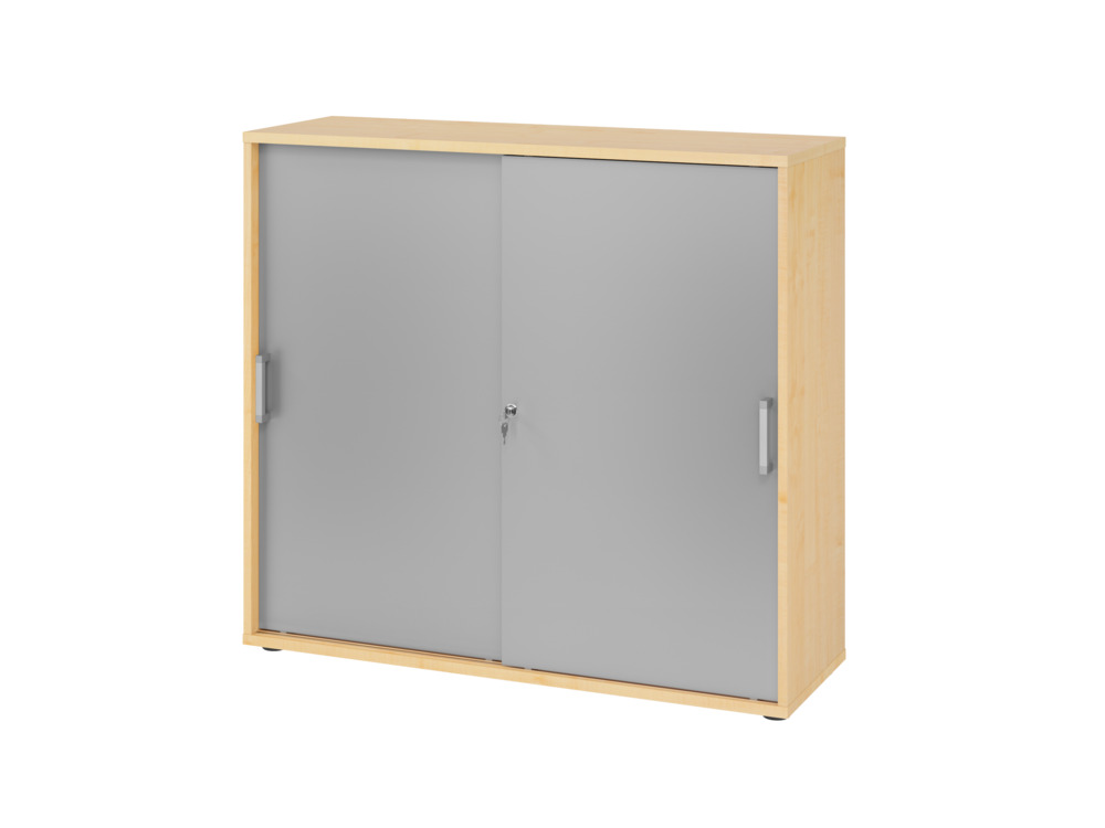 Schiebetürenschrank, für Akten/Ordner, 1200 x 400 x 1100 mm, ahorn/silber - 1