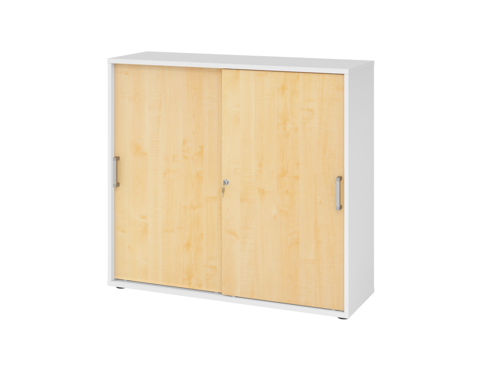 Schiebetürenschrank, für Akten/Ordner, 1200 x 400 x 1100 mm, weiß/ahorn - 1