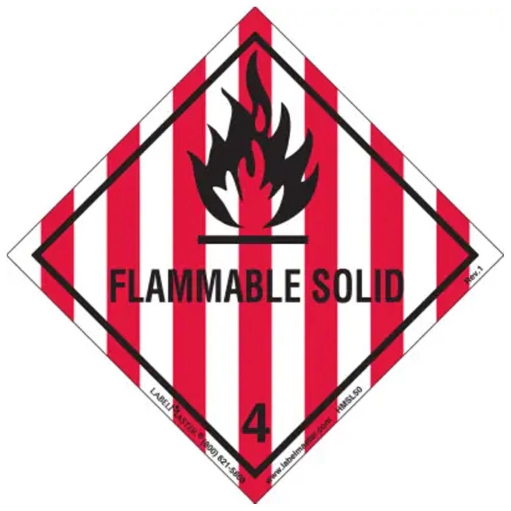 Flammable Solid Label, Worded, PVC-Free Film, Roll of 500 - DOT Labels - 1