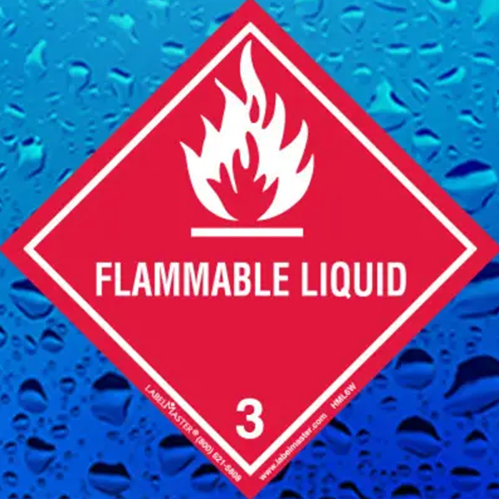 Flammable Liquid Label, Worded, Paper for Wet Applications, Roll of 500 - DOT Labels - 1