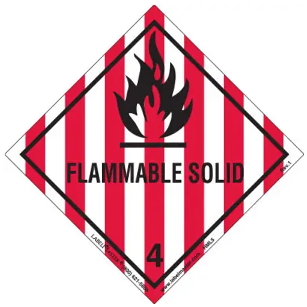 Flammable Solid Label, Worded, Paper, Roll of 500 - DOT Labels - 1