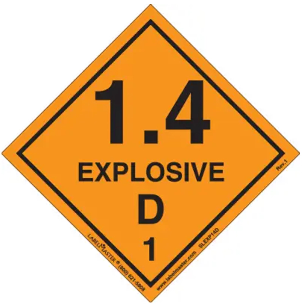 Explosive 1.4 D Label, Vinyl, Roll of 500 - DOT Labels - 1