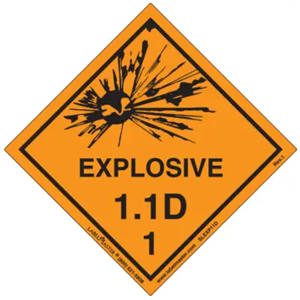 Explosive 1.1 D Label, Vinyl, Roll of 500 - DOT Labels - 1