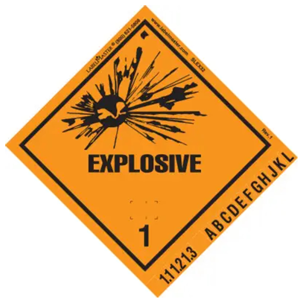 Explosive 1 International Label, Vinyl, Roll of 500 - DOT Labels - 1