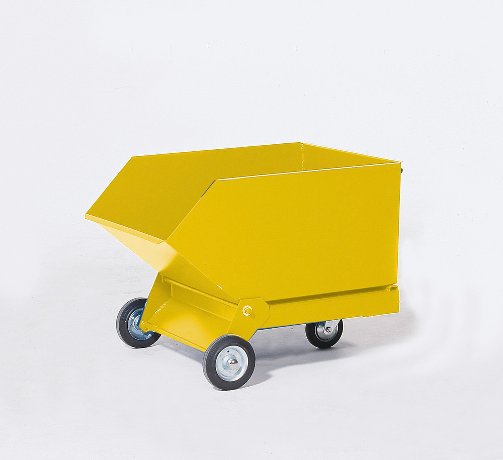 Benne basculante modèle W 250, peinte en jaune, volume de 250 litres, avec roues - 1