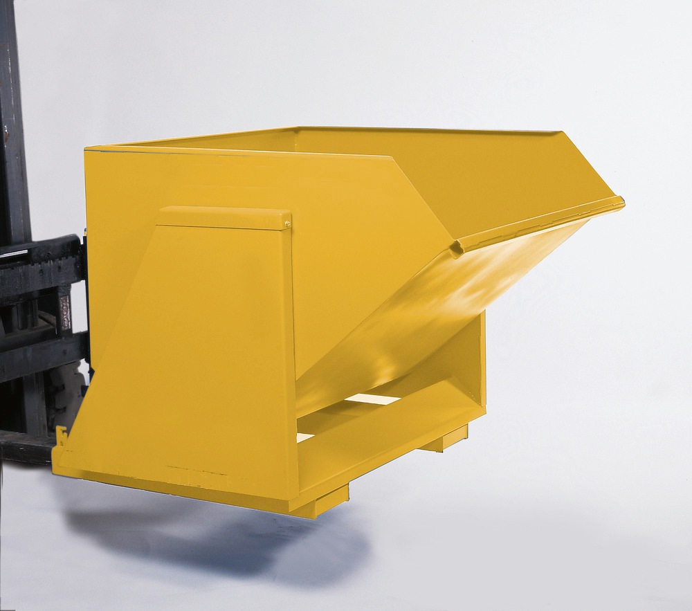 Benne basculante modèle M 2000, peinte en jaune, volume de 2000 litres, sans roues - 1
