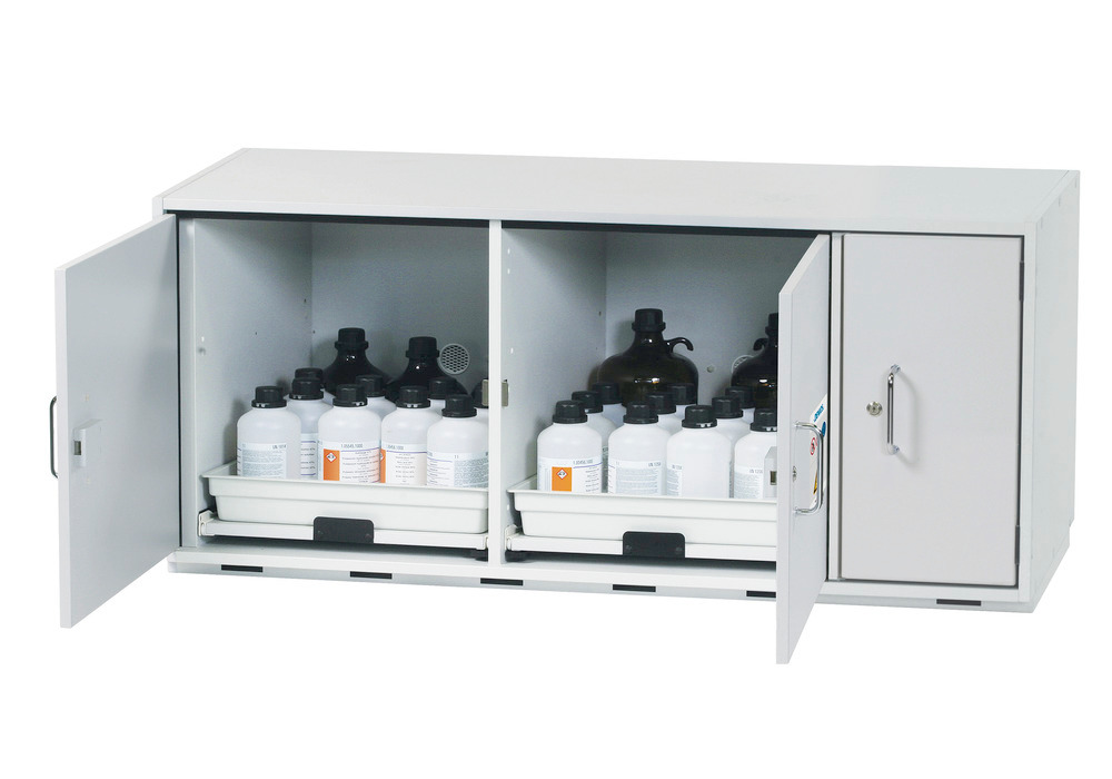 Acids and alkalis underbench cabinet SL 1402, 2 pull-out draws, incl. materials storage compartment - 1
