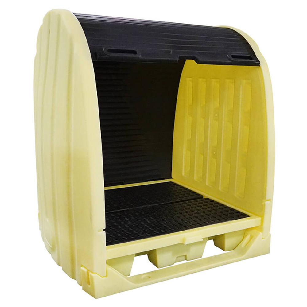 4 Drum Roll-Top Hardcover Spill Pallet - No Drain - Yellow  - 1