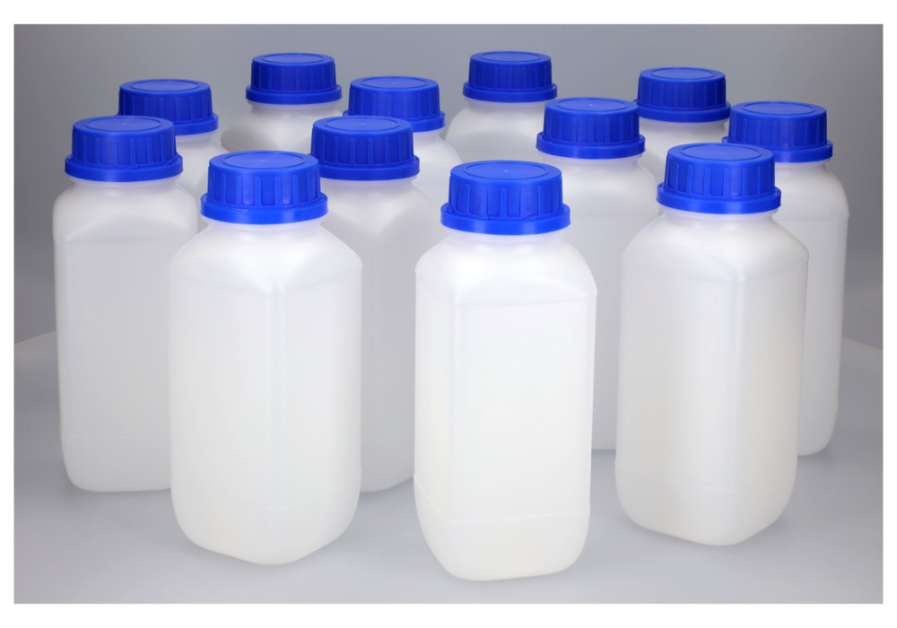 Flacons à col large en PEHD, carrés, transparents, 1000 ml, homologation UN, 12 pièces - 1
