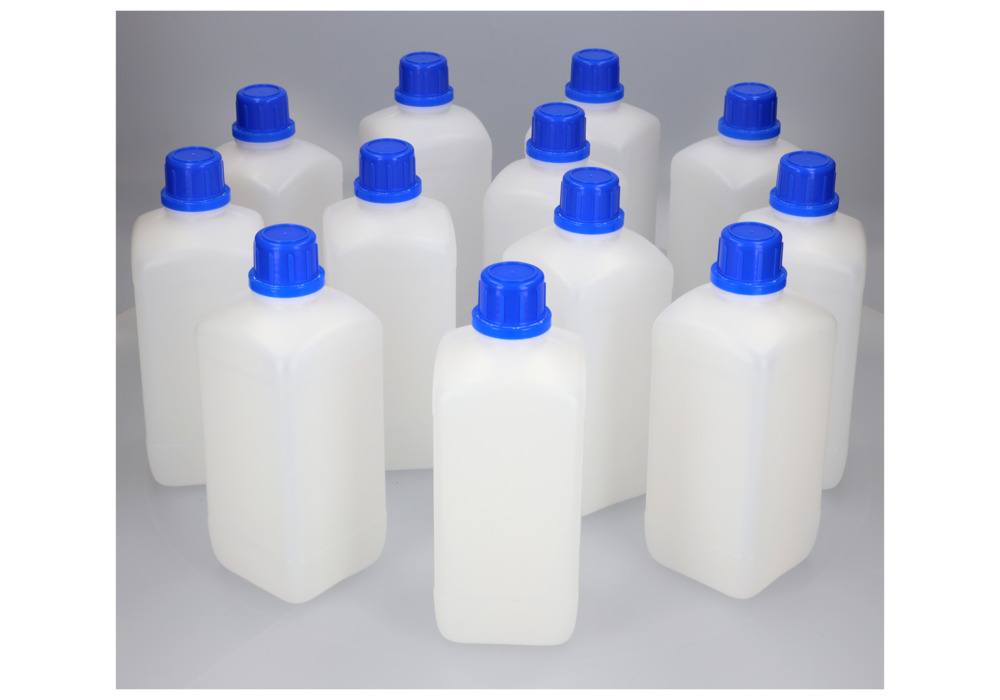 Flaskor med smal hals av HDPE, kantiga, naturtransparenta, 1000 ml, 12 st. - 5
