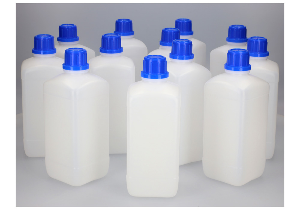 Flaskor med smal hals av HDPE, kantiga, naturtransparenta, 1000 ml, 12 st. - 1