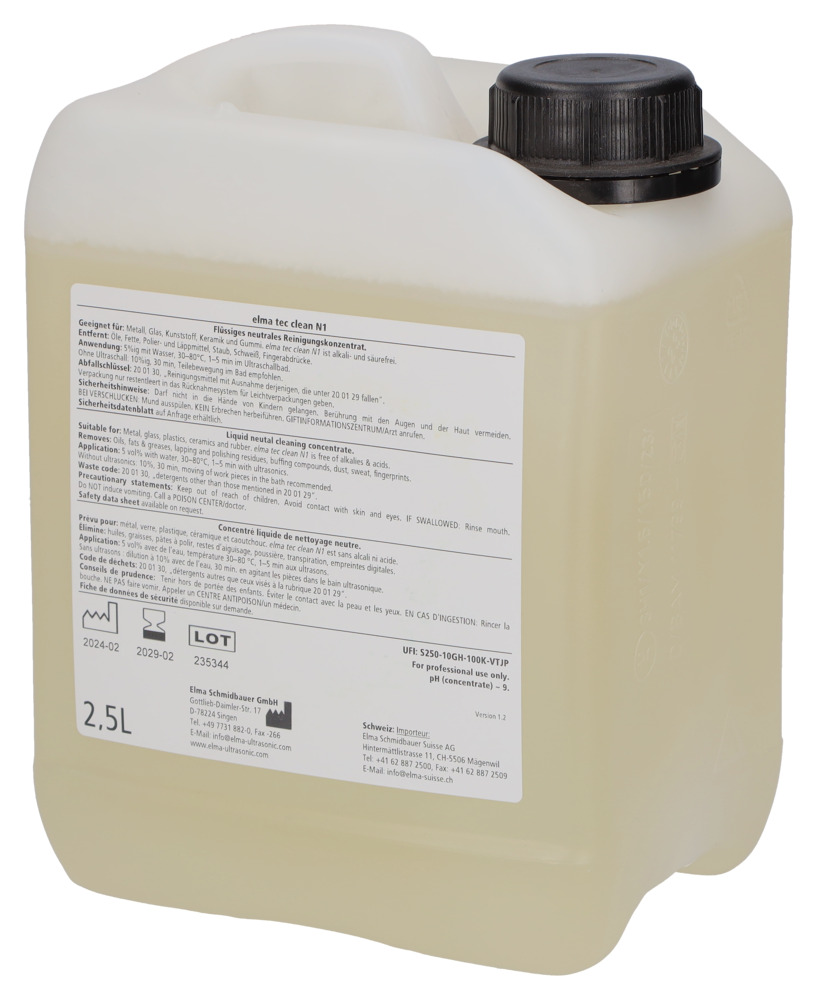 Rengöringsmedel Elma Tec Clean N1 för ultraljudstvätt, känslig, neutral, koncentrat, 2,5 liter - 5