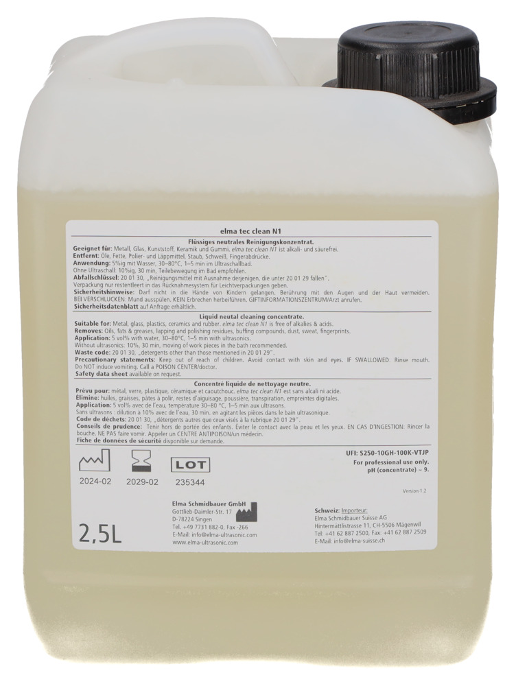 Rengöringsmedel Elma Tec Clean N1 för ultraljudstvätt, känslig, neutral, koncentrat, 2,5 liter - 4