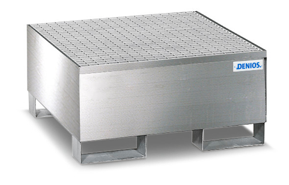 Spill pallet pro-line in st steel for 1 drum, accessible underneath, with st steel grid 850x870x430 - 1