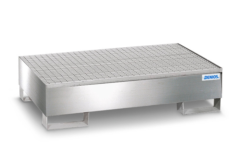 Spill pallet pro-line in st steel for 2 drums, access. underneath, with galvanised grid 850x1342x325 - 1