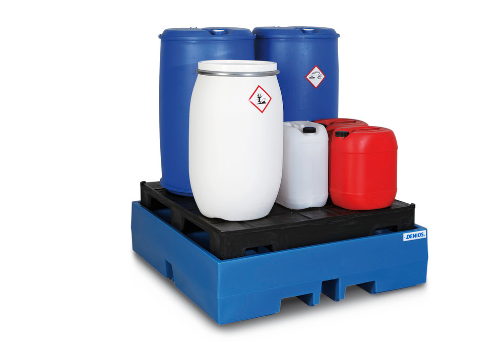 Spill pallet classic-line in polyethylene (PE) for 4 drums, with PE pallet, 1300x1300x470 - 1