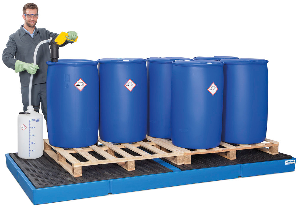 Spill pallet classic-line in polyethylene (PE) for 10 drums, with PE grid, 3000x1500x175 - 1