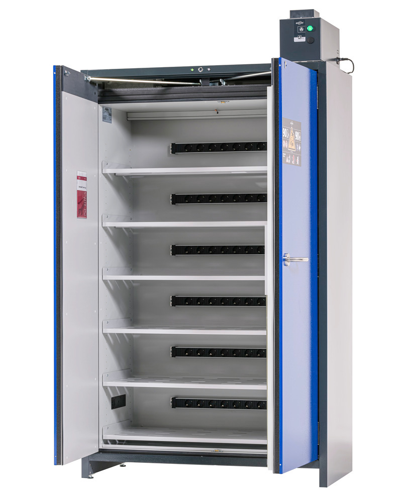 asecos Skriňa na nabíjanie Li-Ion batérií, SmartStore-Pro, 6x polica, š 1200 mm - 2