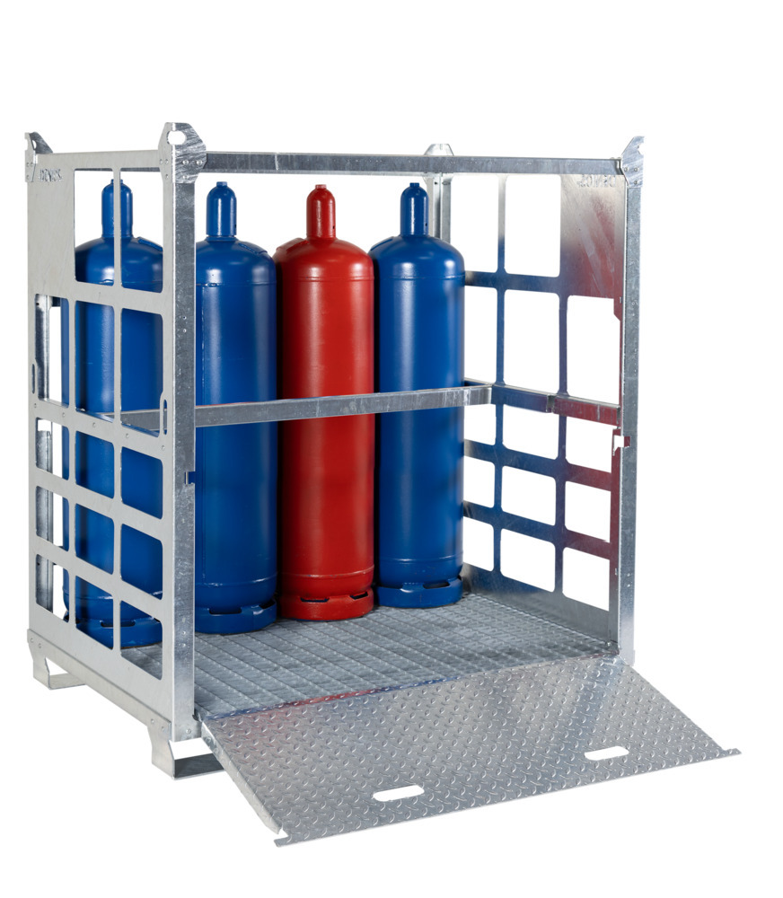 Gaspall av stål för transport av 12 gasflaskor med max. Ø 320 mm, förzinkad - 6