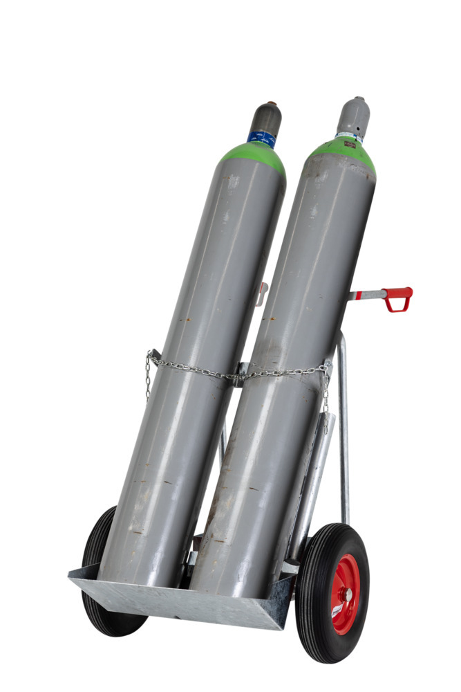 Gasvagn i stål, för 2 gasflaskor med max Ø: 250 mm, med stödhjul, massiva gummidäck - 5