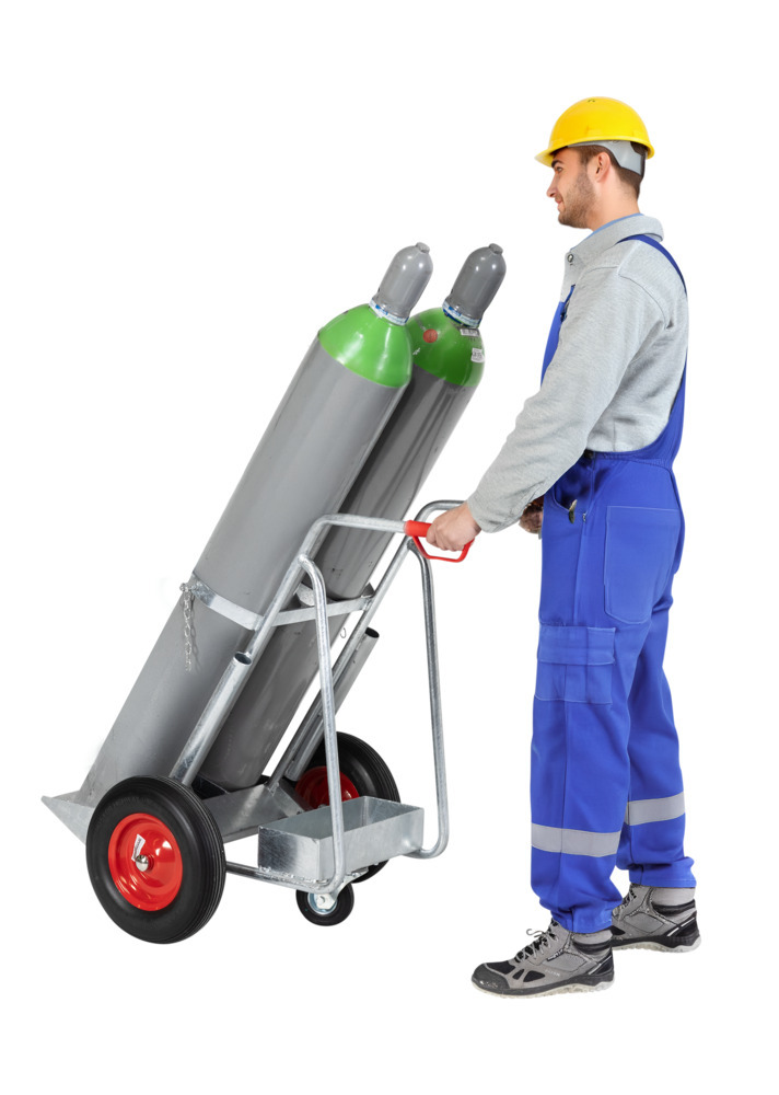 Stalen gasflessenwagen, voor 2 gasflessen met max. Ø: 250 mm, met steunwiel, massief rubberen banden - 3