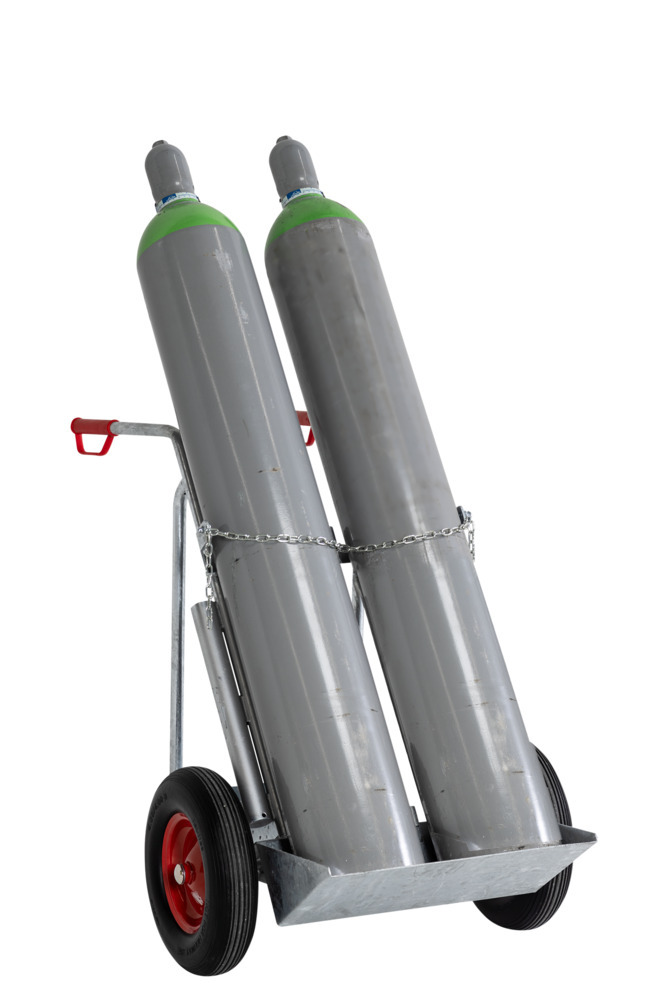 Stalen gasflessenwagen, voor 2 gasflessen met max. Ø: 250 mm, met steunwiel, massief rubberen banden - 2