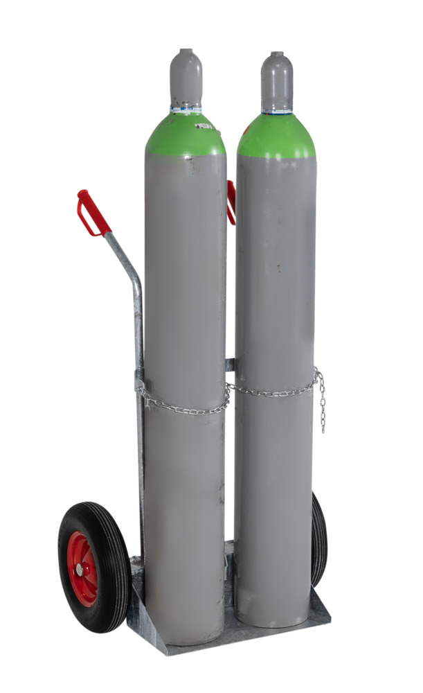 Stalen gasflessenwagen, voor 2 gasflessen met max. Ø: 250 mm, massief rubberen banden - 2