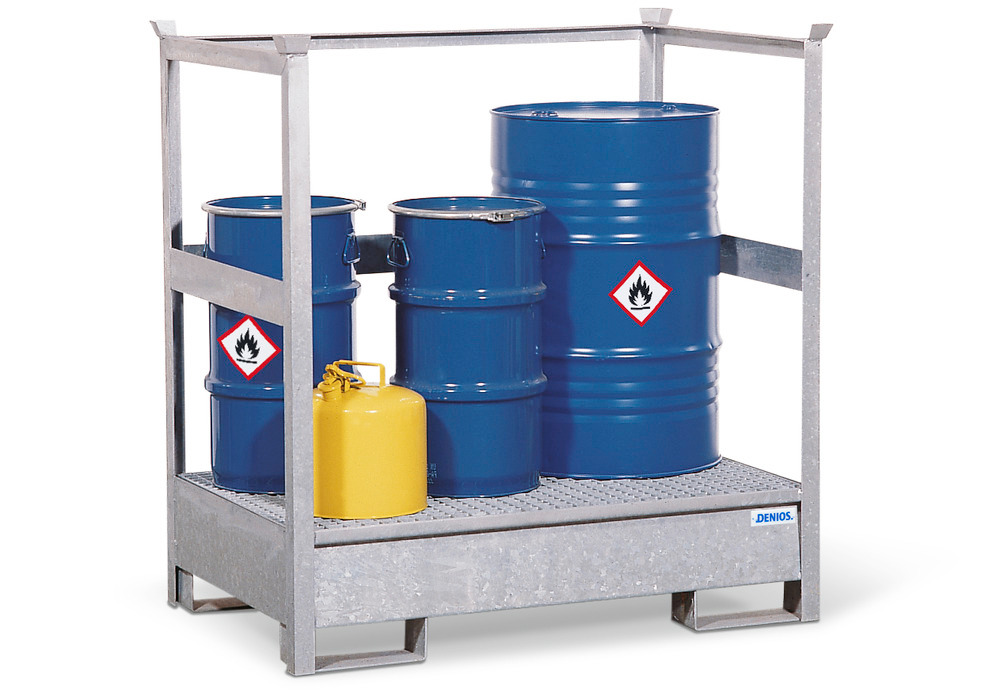 Stasjontil farlige stoffer 2 P2-R i stål, galvanisert, til  2 x 200 L fat, kan stables - 1