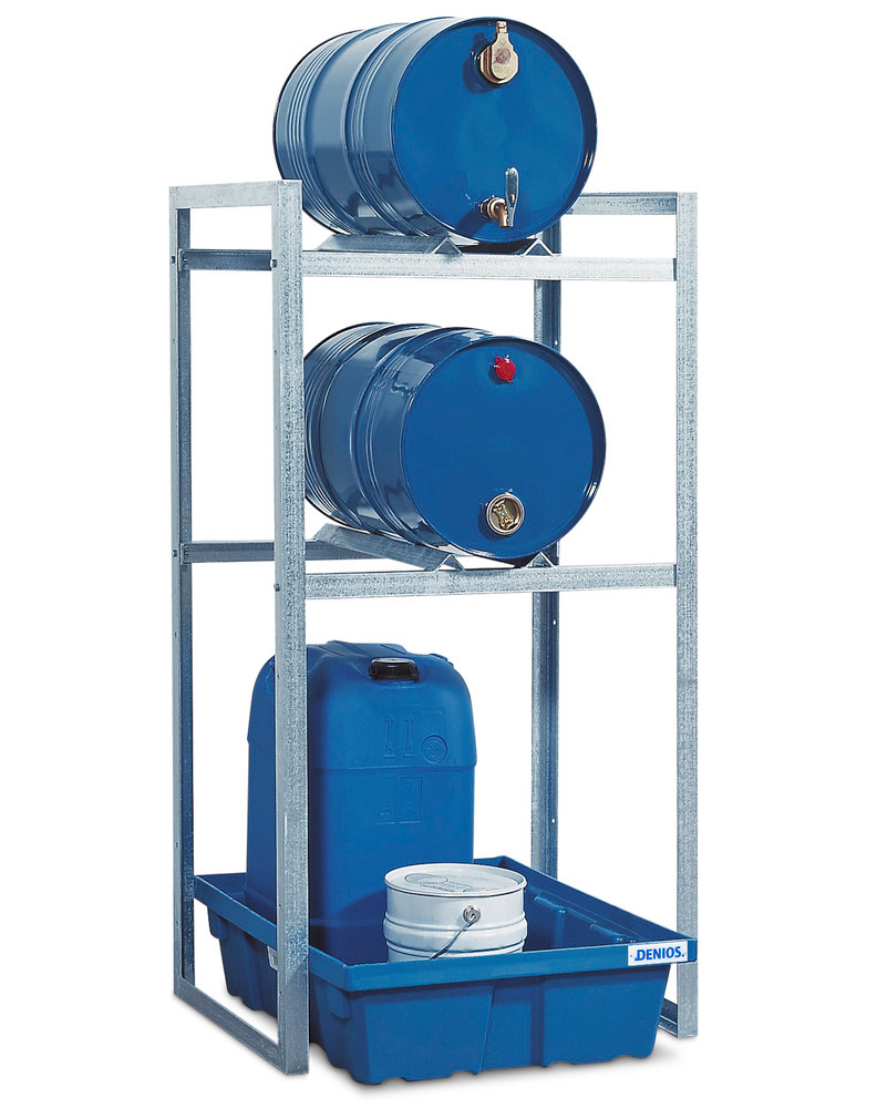 Drum rack FR-K 2-60 for 2 x 60 litre drums, with spill pallet in polyethylene (PE) - 1