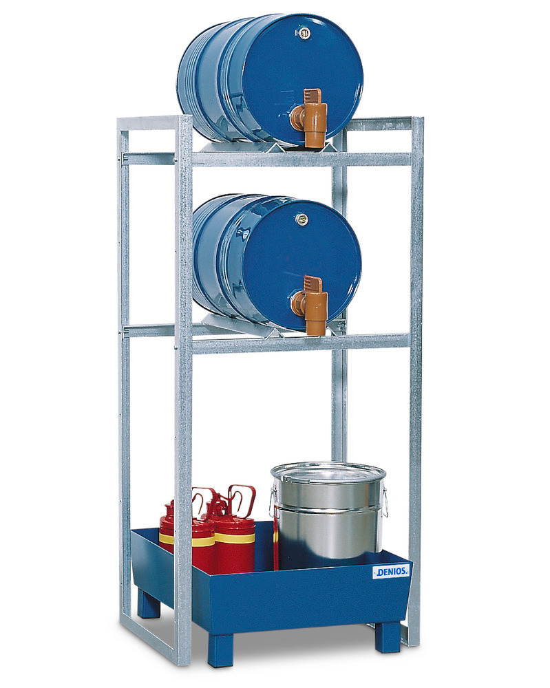 Drum rack FR-S 2-60 for 2 x 60 litre drums, with spill pallet in steel - 1