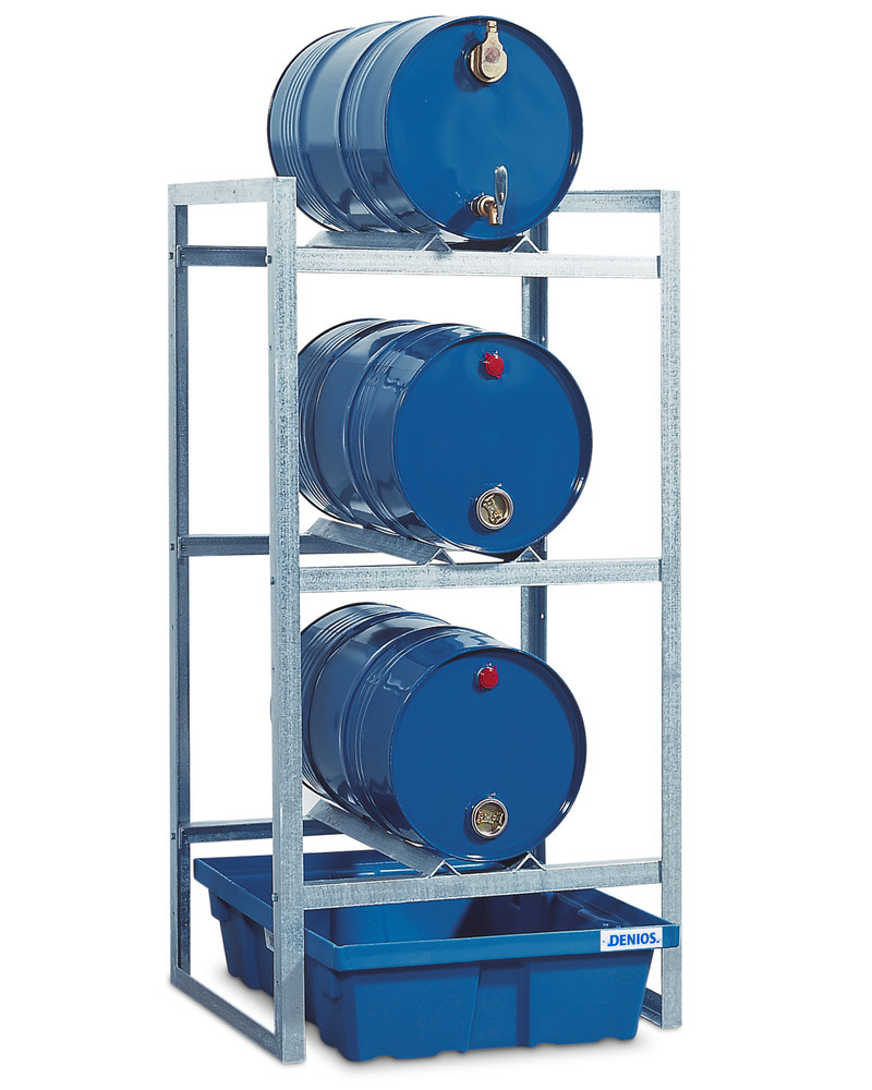 Drum rack FR-K 3-60 for 3 x 60 litre drums, with spill pallet in polyethylene (PE) - 1