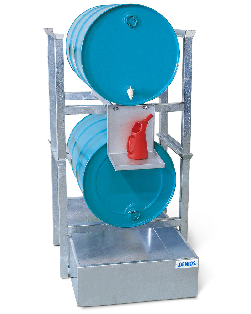 Drum rack AWS 2 for 2 x 205 litre drums, spill pallet in steel, galvanised dispensing tray - 1