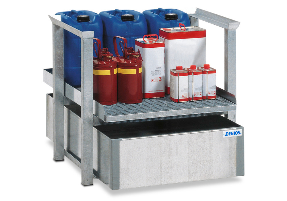 Small containers rack AWS 8, spill pallet in steel, galvanised grid - 1