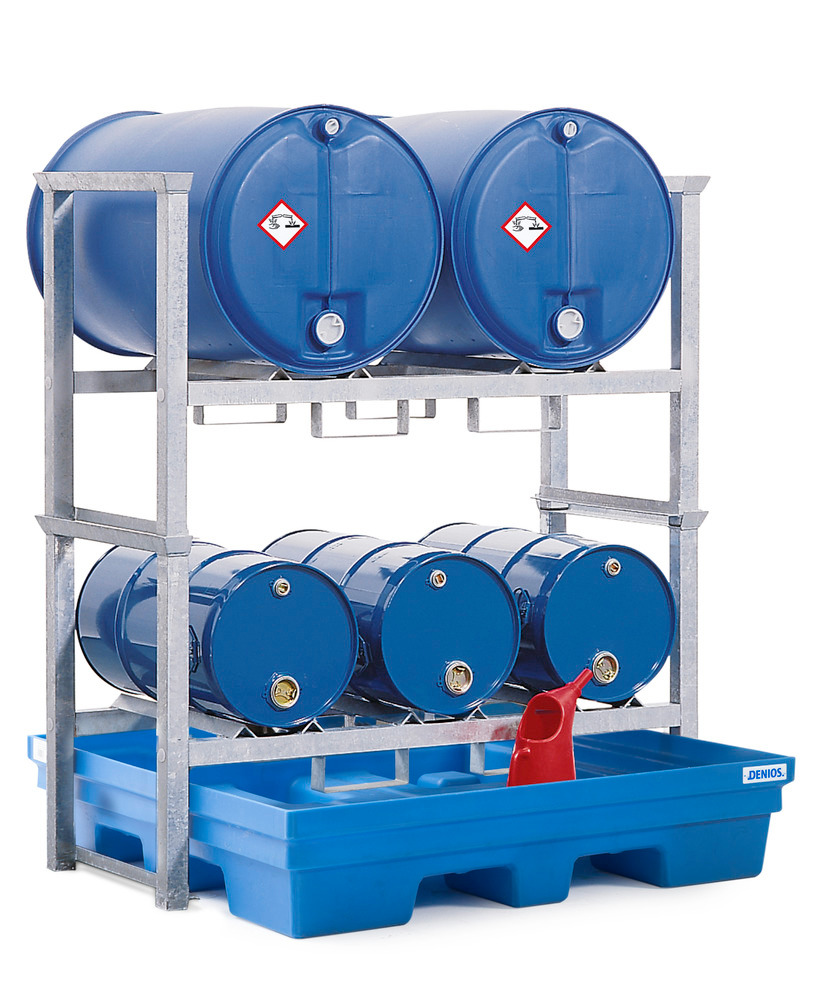 Rayonnage AWK 3 pour 3 fûts de 60 l et 2 fûts de 200 l, bac en polyéthylène (PE) - 1