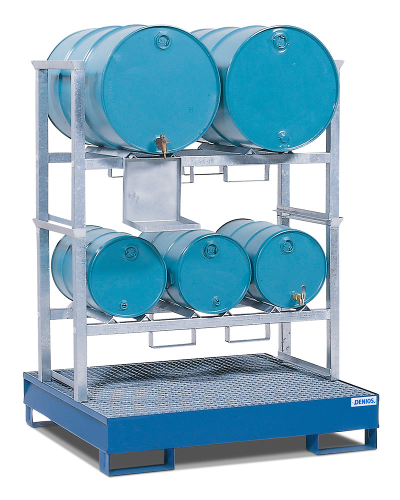 Drum rack AWS 11 for 3 x 60 litre and 2 x 205 litre drums, spill pallet in steel - 205 l, painted - 1