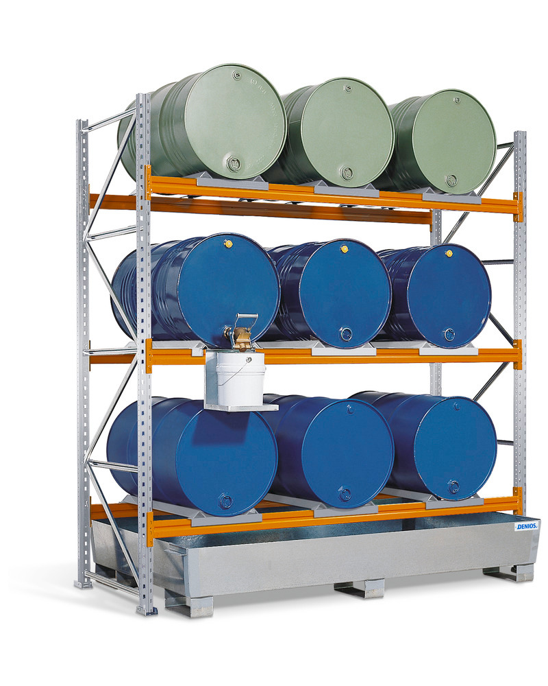 Drum rack FR-2522/9 for 9 x 205 litre horizontal drums, basic shelf - 1