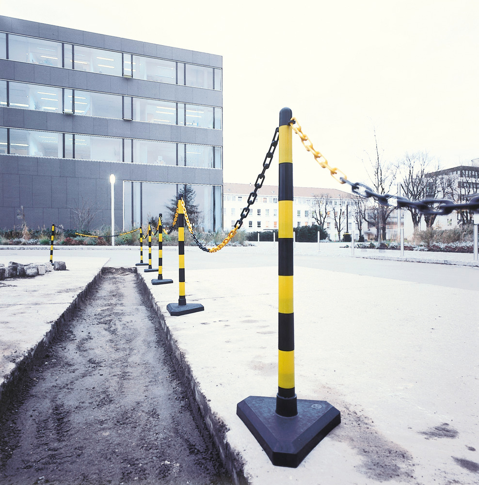 Kettingstandaardset, 6 st, 870 mm, 10 m ketting, geel/zwart, drieh. plastic basis, gevuld met beton - 2