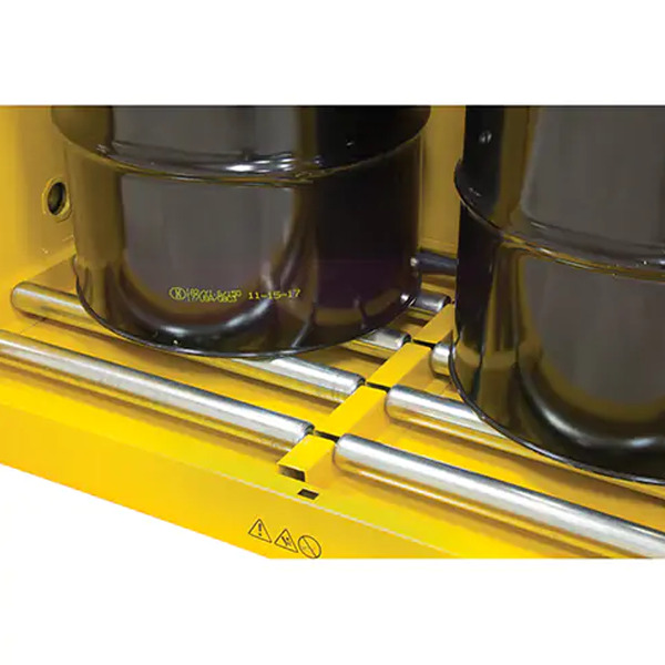 Vertical Drum Storage Cabinet, 110 US gal. Cap., 2 Drums, Yellow , Manual door - 3