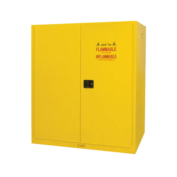 Vertical Drum Storage Cabinet, 110 US gal. Cap., 2 Drums, Yellow , Manual door - 2