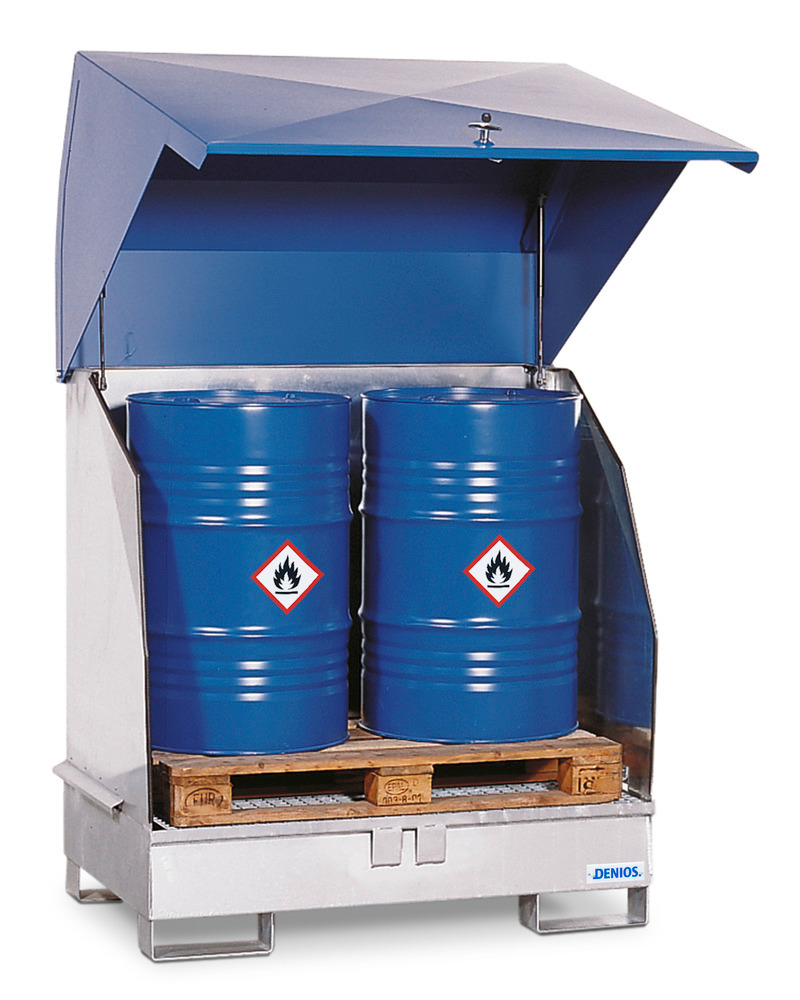 Gevaarstoffenstation 2 GST-KS, staal, verz., voor 2 vaten van 200 liter, met natuurlijke ventilatie - 1