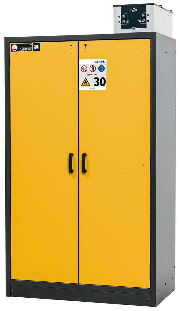 asecos Feuerbeständiger Gefahrstoffschrank Basis-Line, anthrazit/gelb, 3 Einlegeböden, Typ 30-123 - 2