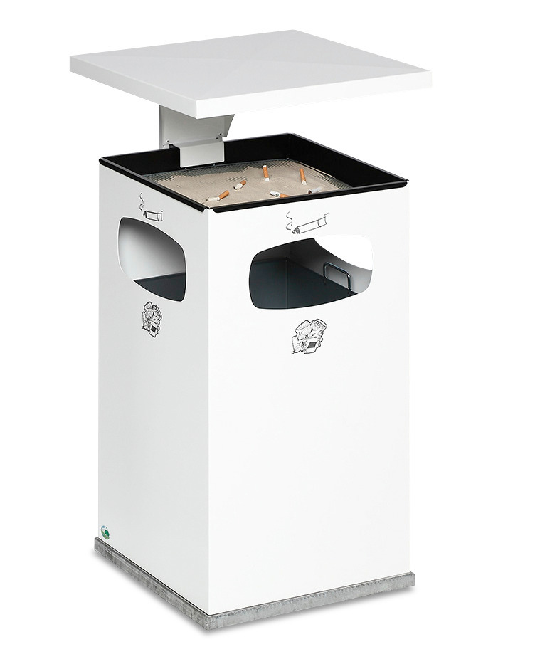 Combi waste bin / ashtray in steel, with removable cover f weather protection, 72l volume, white - 1