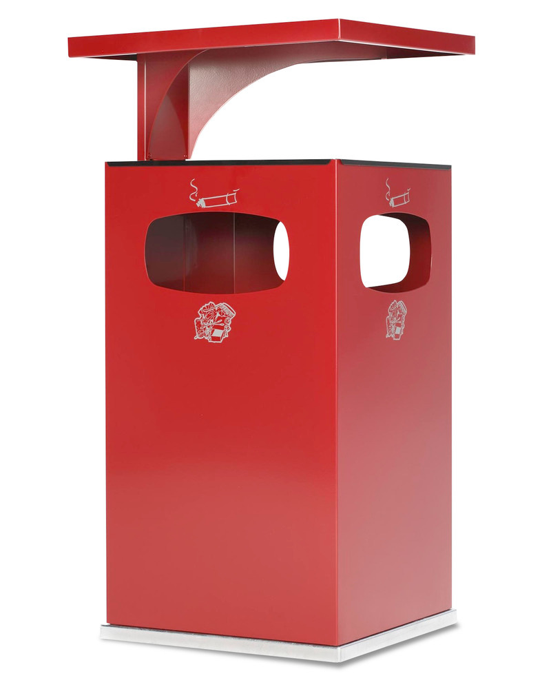 Kombineret askebæger-affaldsbeholder af stål, med aftagelig overdækning, 72 liters volumen, rød