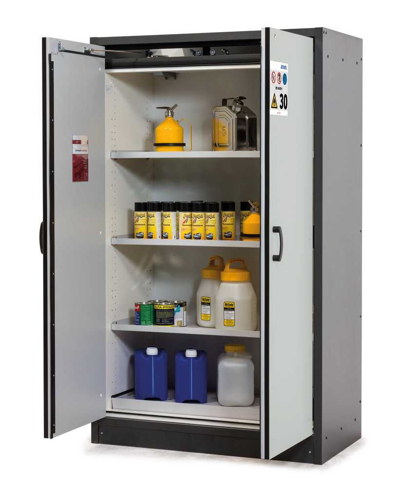 asecos fire-rated hazardous materials cabinet Basis-Line, anthracite/grey, 3 shelves, Model 30-123 - 1