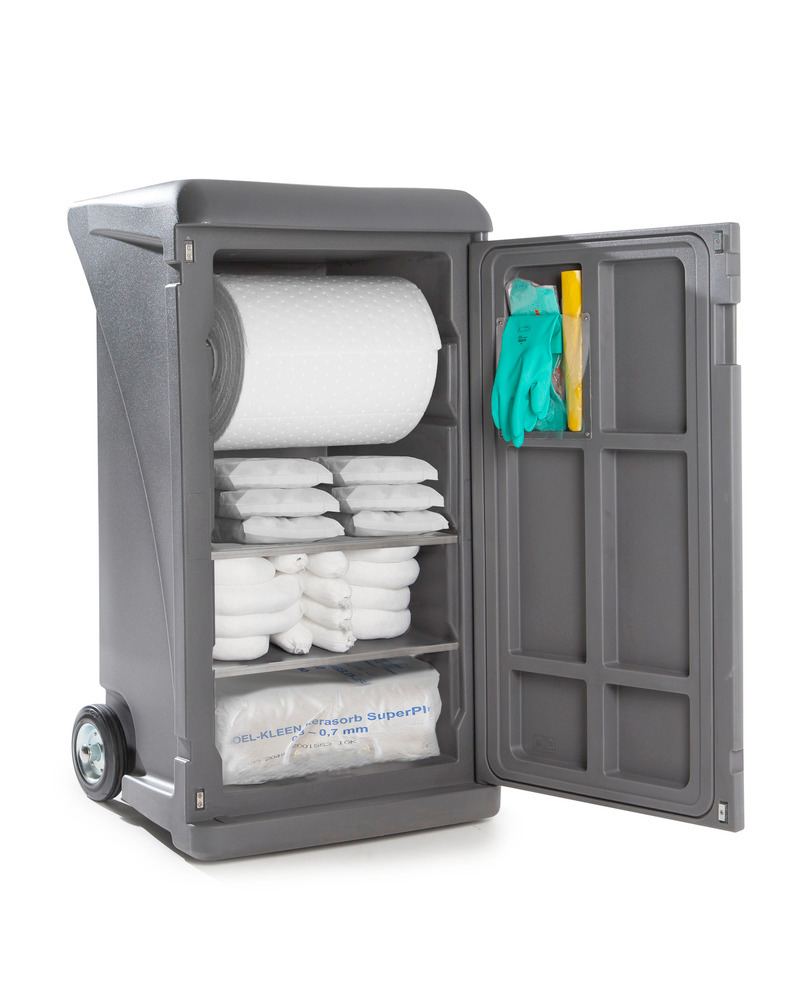DENSORB mobile emergency set, absorbent materials in grey Caddy XL, Oil version with granules - 1